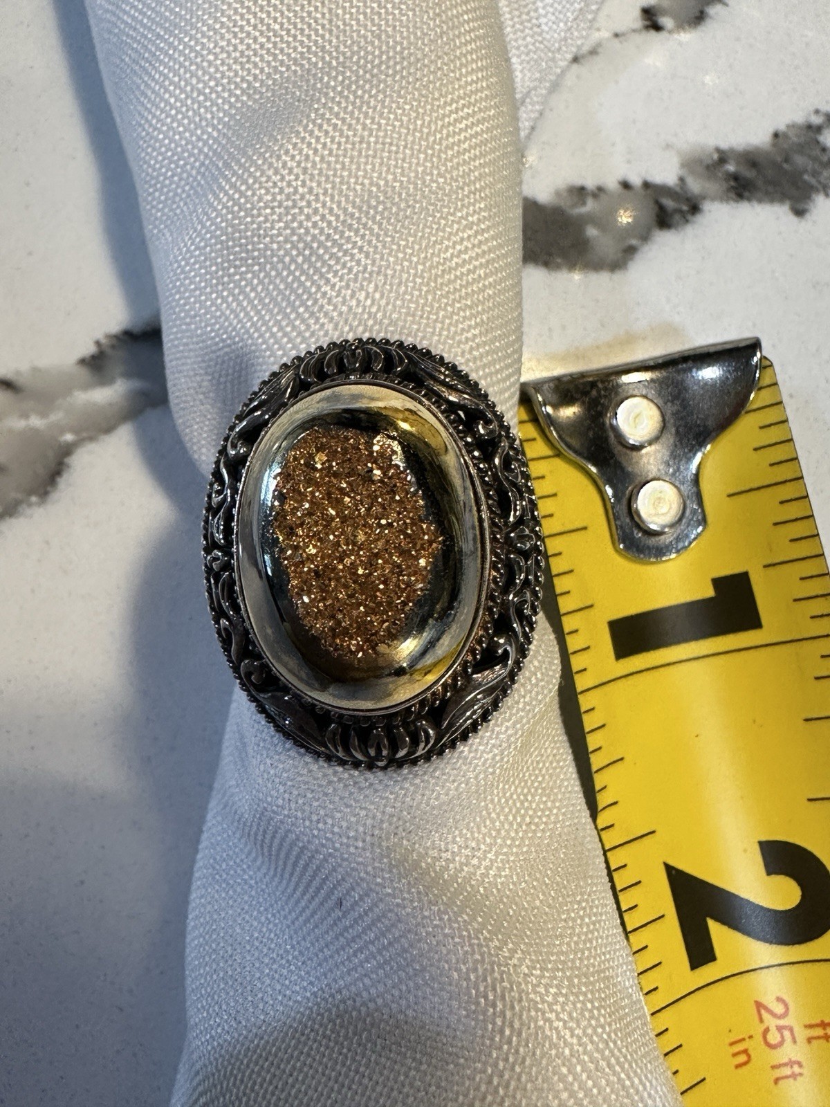 Cocktail/Statement Geode Ring Sterling Silver Fil… - image 4