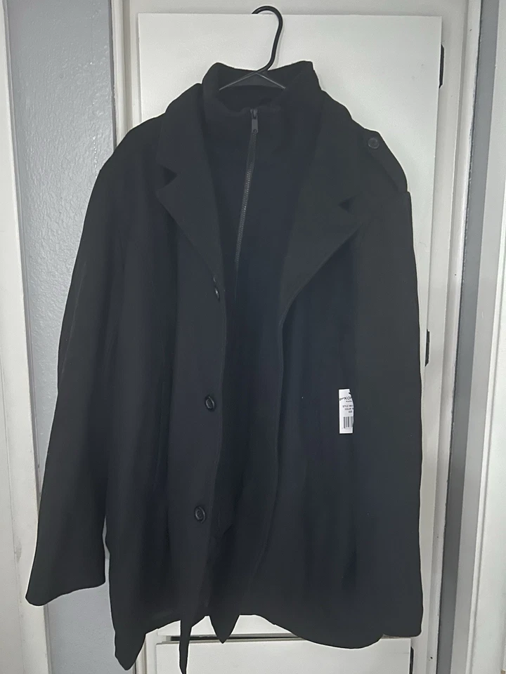 Apt 9 Black Wool Blend Car Coat Jacket Zipper Plus Button Close Stand Collar 2XL - Image 4 of 4