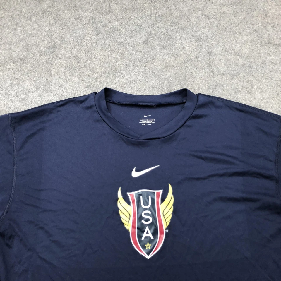Camisa EE. UU. Para Hombres Grande Azul Marino Manga Larga Nike Dri Fit Correr Pista y Campo Foto 3 de 4