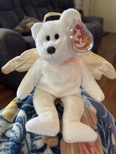 Rare 1998 Ty Beanie Babies Halo the Angel Bear Toy With Tag Protector