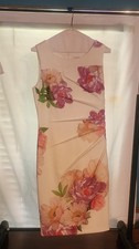 Calvin Klein Floral Sheath Dress Sleeveless Knee Length White Multicolor S