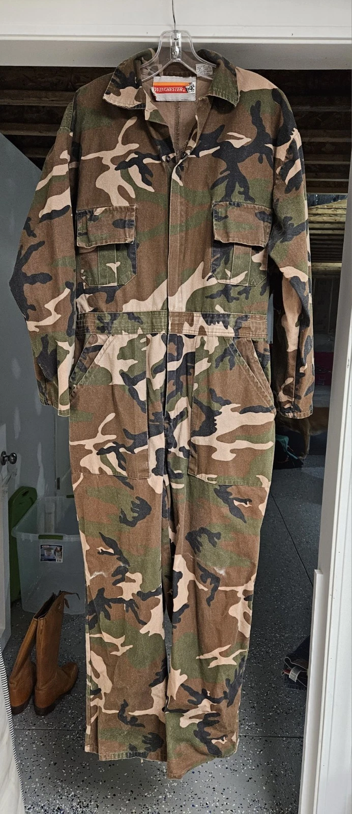 Vintage Winchester Camouflage Coveralls M Woodland Camo Hunting Suit One Piece.