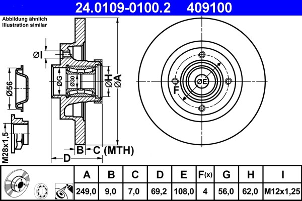 2X ATE 24.0109-0100.2 Bremsscheibe FüR CitroëN Opel Vauxhall Peugeot DS-image