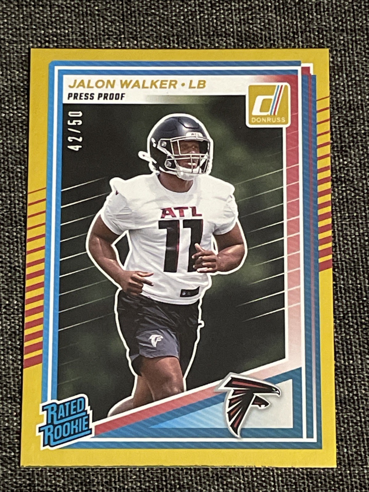 2025 Donruss Jalon Walker Gold 42/50 Press Proof Rated Rookie #344 Falcons RC