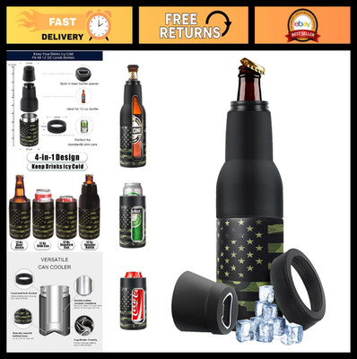 4-in-1 Can Cooler & Beer Bottle Holder with Opener, Insulated Stainless Steel, 1