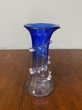 ANTIQUE VICTORIAN Blue Ribbed Optic W/Spiral Vine Vase 10.75"H