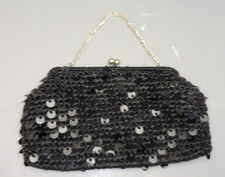 Vintage Black Beaded - Satin Small Evening Hand Bag Japan