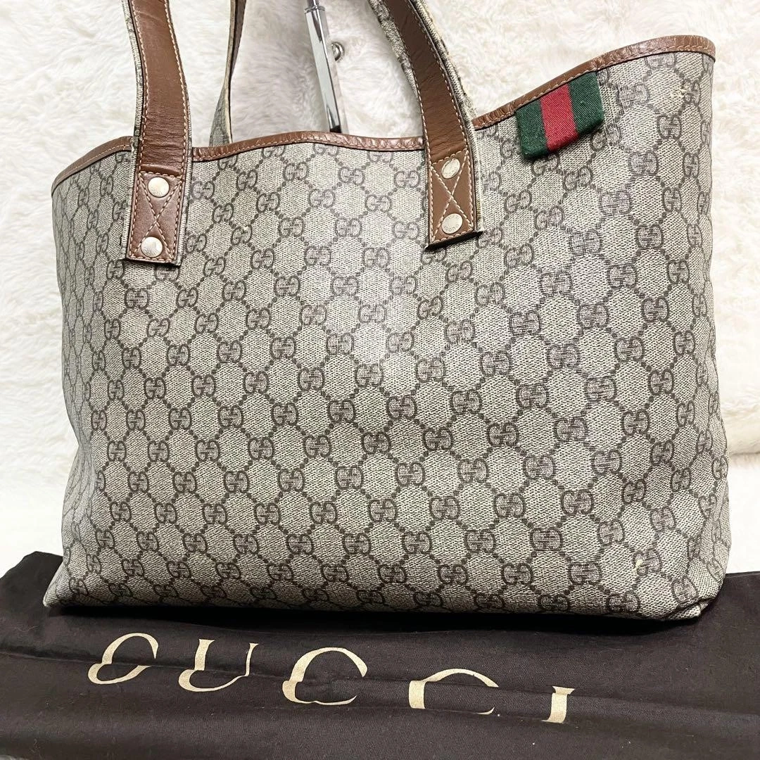 Sac fourre tout GUCCI Sherry Line GG Supreme cuir PVC beige multicolore 75153K authentique