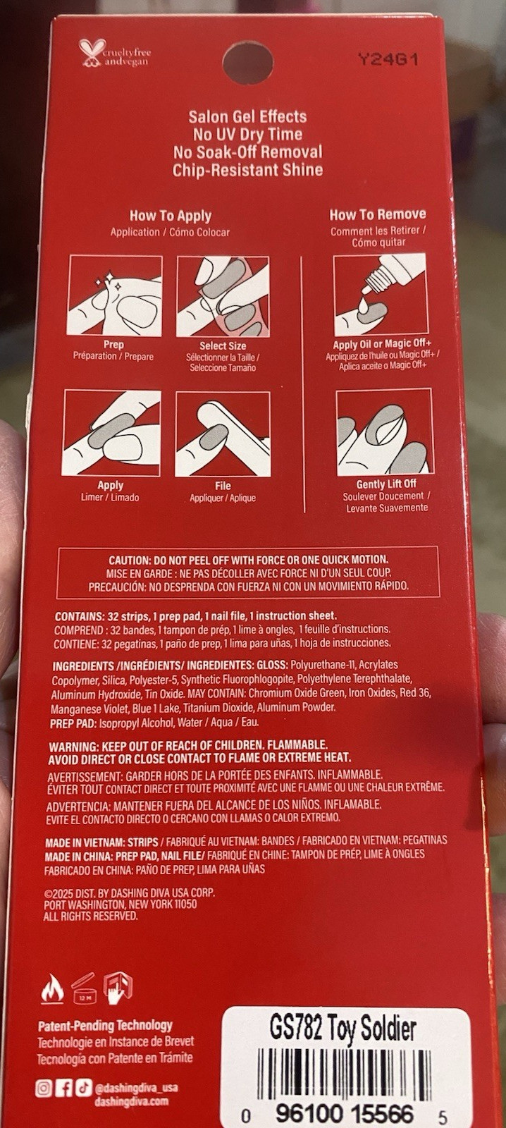 Dashing Diva Gloss 32 Gel Nail Strips CHRISTMAS TOY SOLDIER RED GLITTER NEW