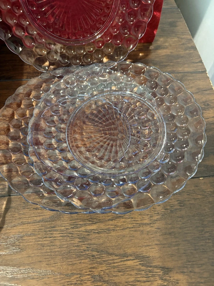 Vintage Sapphire Blue Bubble Glass Plates Anchor Hocking 9.25” Set Of 8 - Image 3 of 4