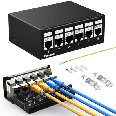 6-Port CAT7 Keystone Shielded Network Patch Panel with Cable Management