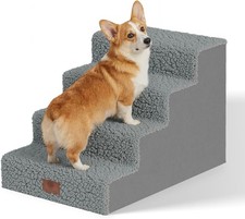 4-Step Pet Stairs Durable Non-Slip Steps Small Dogs  Cats Washable Cover Grey