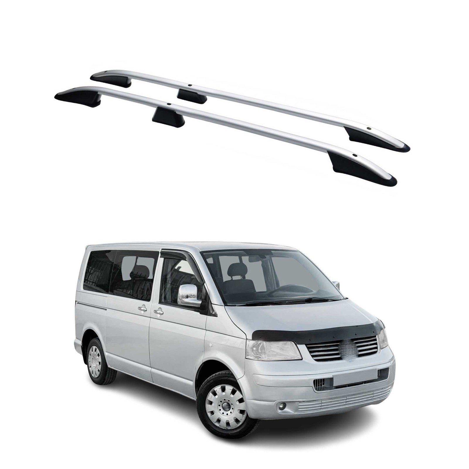 Barres de toit longitudinales noires pour VW Transporter T5 T6 L1 de 2003 à 2024