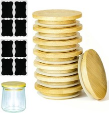 8 Pack Oui Yogurt Jar Lids with 8 Labels, Food-Grade Bamboo Lids for 5Oz Oui
