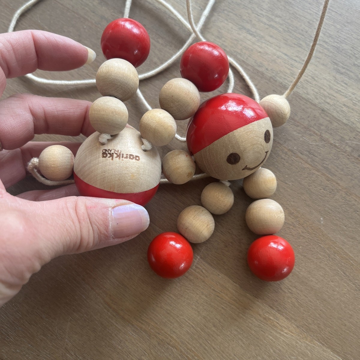 Vintage Aarikka Finland Wooden Baby Toys / Hanging Rattle Toys