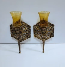 Homco Wall Hanging Sconces Candle Holders Vintage Hollywood Regency 1970s Ornate