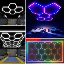 1-14 Grids LED Hexagon Garage Lights LED Ceiling Lamp for Workshop Warehouse Gym