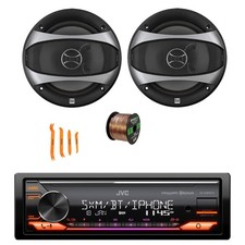JVC KD-X380BTS Marine Bluetooth AM/FM Receiver, 2x 6.5" 100W Speaker, Wire, Tool