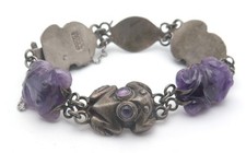 Vintage Mexico Spratling 925 Sterling Silver Amethyst Frog Figural Bracelet 39g