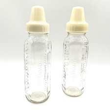 Vintage Evenflo Glass Baby Bottles Collars Caps Lot NO Nipples Set Of 2 8oz 