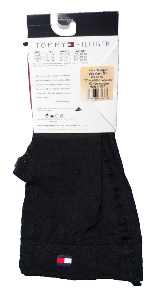 NOVA meia-calça alta Tommy Hilfiger Y2K 2000 ouro pó preto vintage feita nos EUA - Imagem 2 de 4