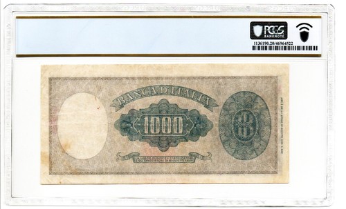 Italy: Banco d'Italia 1000 Lire 14.8.1947 Pick 88a. PCGS Very Fine 20 - Picture 2 of 2
