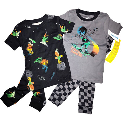 Carter's Sz 4 Black Gray 4pc Pajama Set Boys Space Flight Path Towards Bed NWT