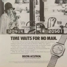 1973 Bulova Accutron ad Date Day 22510 tuning fork gold metal watch photo art