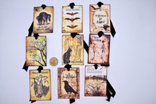 9 Halloween Vintage Theme Junk Journal Linen Cardstock Gift Hang Tags