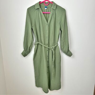 Old Navy Sage Green Long Sleeve Waist Defined Midi Dress Size XS Shirt Dress  | eBay