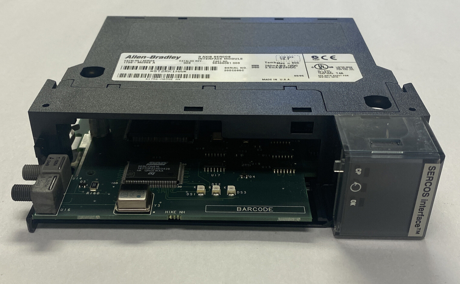 ALLEN BRADLEY,1756-M03SE,SER A 3 AXIS SERCOS INTERFACE MODULE NO DOOR