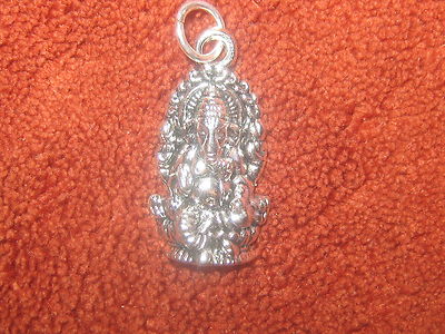 SMALL 23mm INDIA GANESH GANESHA GOD OM SILVER TONE PENDANT CHARM NECKLACE