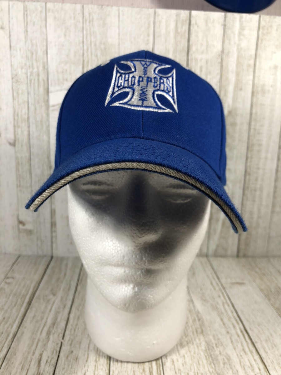 Vintage West Coast Choppers iron cross logo hat cap blue and white
