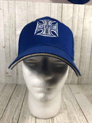 Vintage West Coast Choppers iron cross logo hat cap blue and white