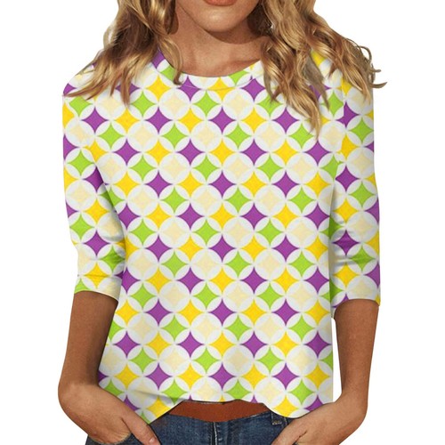 3/4 Sleeve Shirts For Women Print Tees Blouses Casual Plus Size Basic Tops - Picture 6 of 45