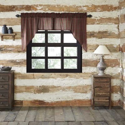 Red Rustic Lodge Kitchen Curtains Kilton Red Swag Pair Rod