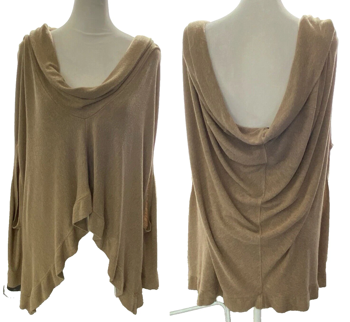 HEATHER Women Cowl Neck Poncho Sweater Batwing Sz L Brown Casual Work 3-46