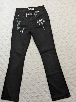 Judy Blue Jeans Womens 1 Black Sequin Accent Sequine Bootcut Stretch 23x29