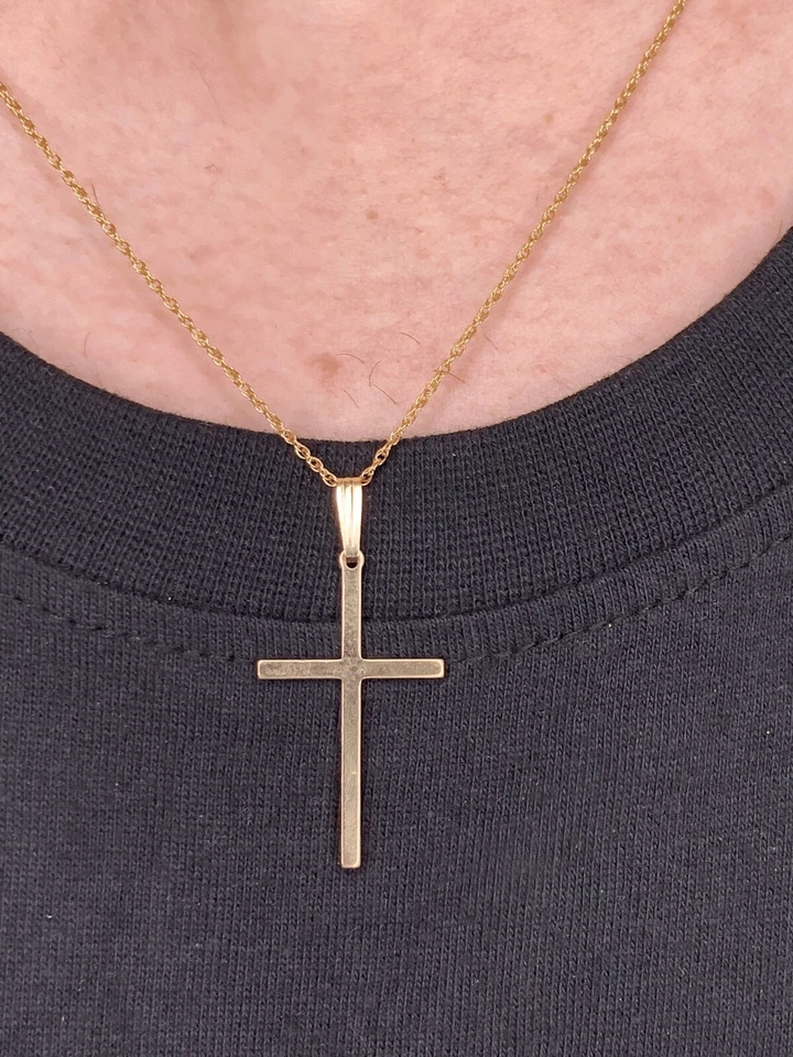 Collar colgante religioso crucifijo cruz oro amarillo 14K sólido real 1/20 en mm Foto 2 de 4