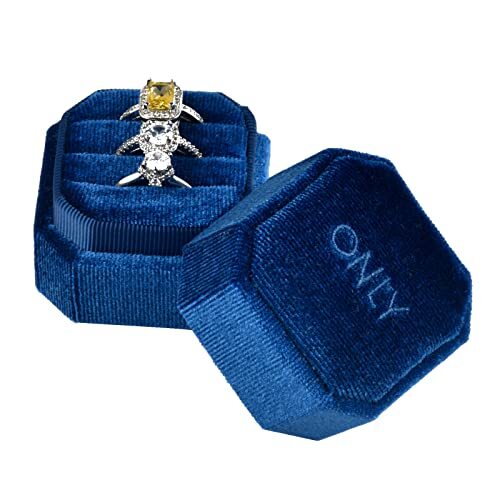 Ring Box for Wedding Ceremony Octagon 3 Slots Ring Box Velvet Midnight Blue - Bild 1 von 6