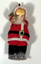 Vintage 1950s 1960s Santa Claus Paper Mache Face Felt Suit Christmas Ornament 5"