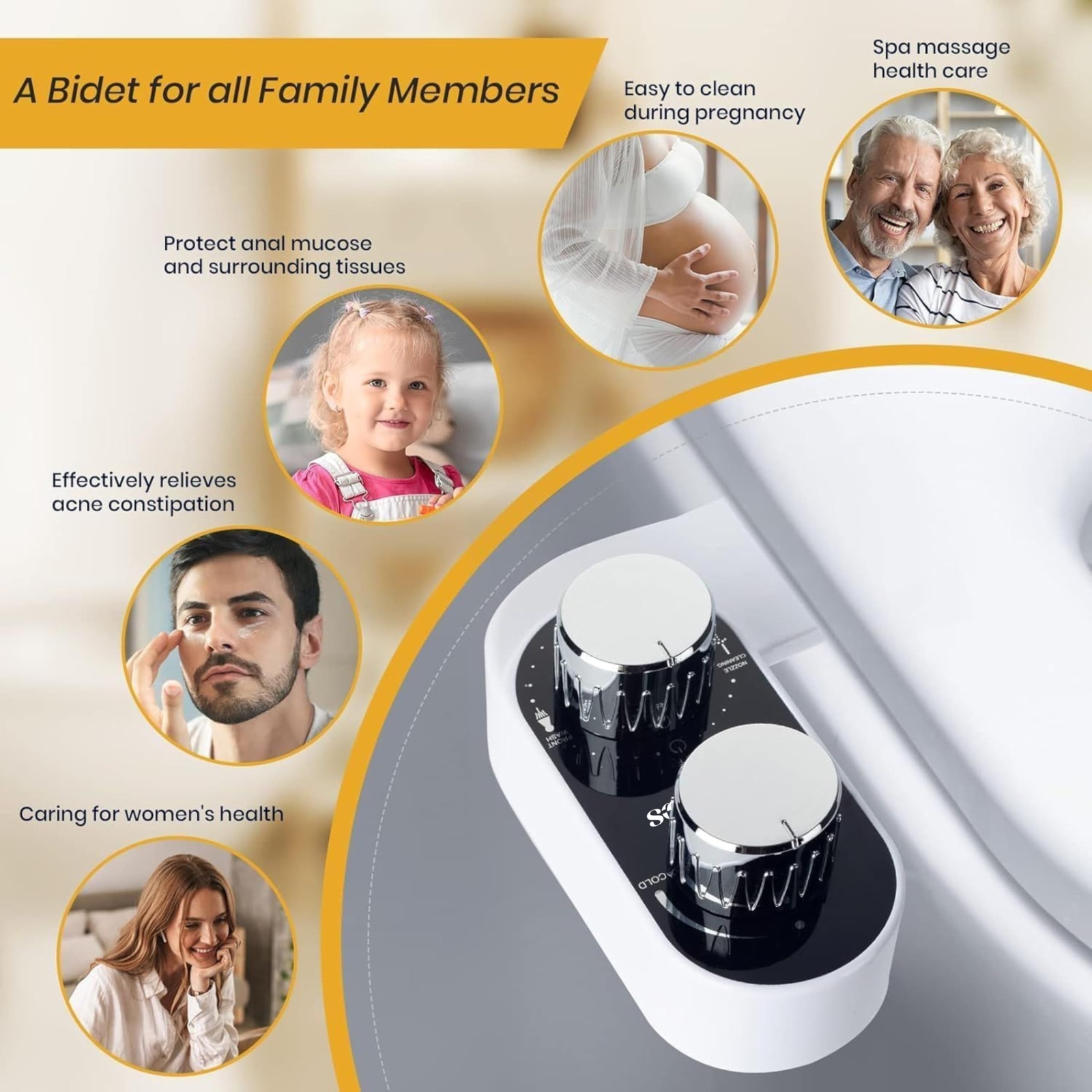 Bidet Attachment for Toilet Seat, Non Electric Self-Cleaning Dual Nozzle Bide...