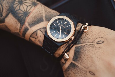 Koosh Brand Timepiece Collection's Froy Matte Black Face w/Gold Stainless Bezel 
