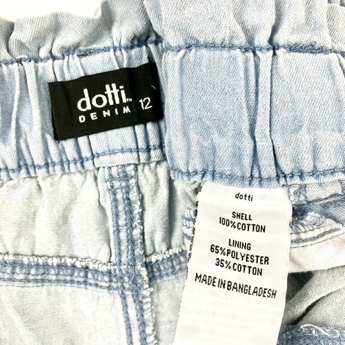 Dotti Light Blue Paperbag Denim Shorts Sz 10 High Rise Elastic Waist Rolled Hem - Picture 4 of 9