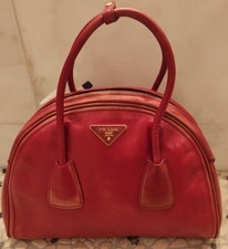 NEW Prada Red Leather Vitello Vintage Bowler Bowling Bag