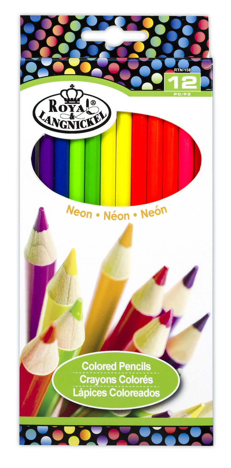 Royal Langnickel 12 pc NEON COLOR Colored Pencils Drawing Set Sketching Draw