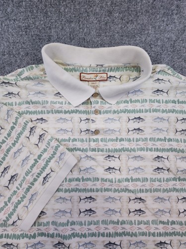 Paradise Blue Men 3XLT Tall Short Sleeve Multicolor Fish Polo Shirt Cotton Blend