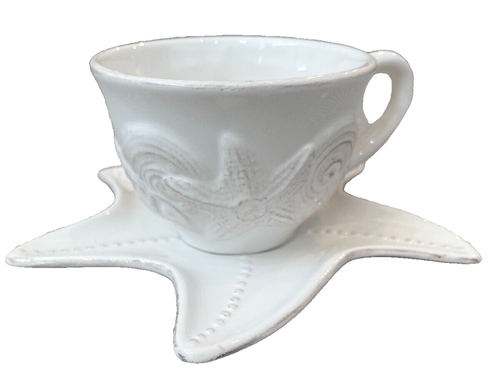 BURTON + BURTON Sanibel Sands White Cup & Saucer STARFISH Embossed - Picture 2 of 9