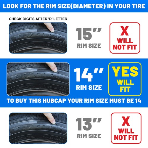 13" 14" 15" 16" 17" Set of 4  Wheel Covers Snap On Full Hub Caps Tire+Steel Rim  - Picture 5 of 126