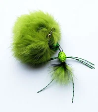 Cat Teaser Refill Rabbit Fur Pom Pom Cat Toy with Bug Fly - Green